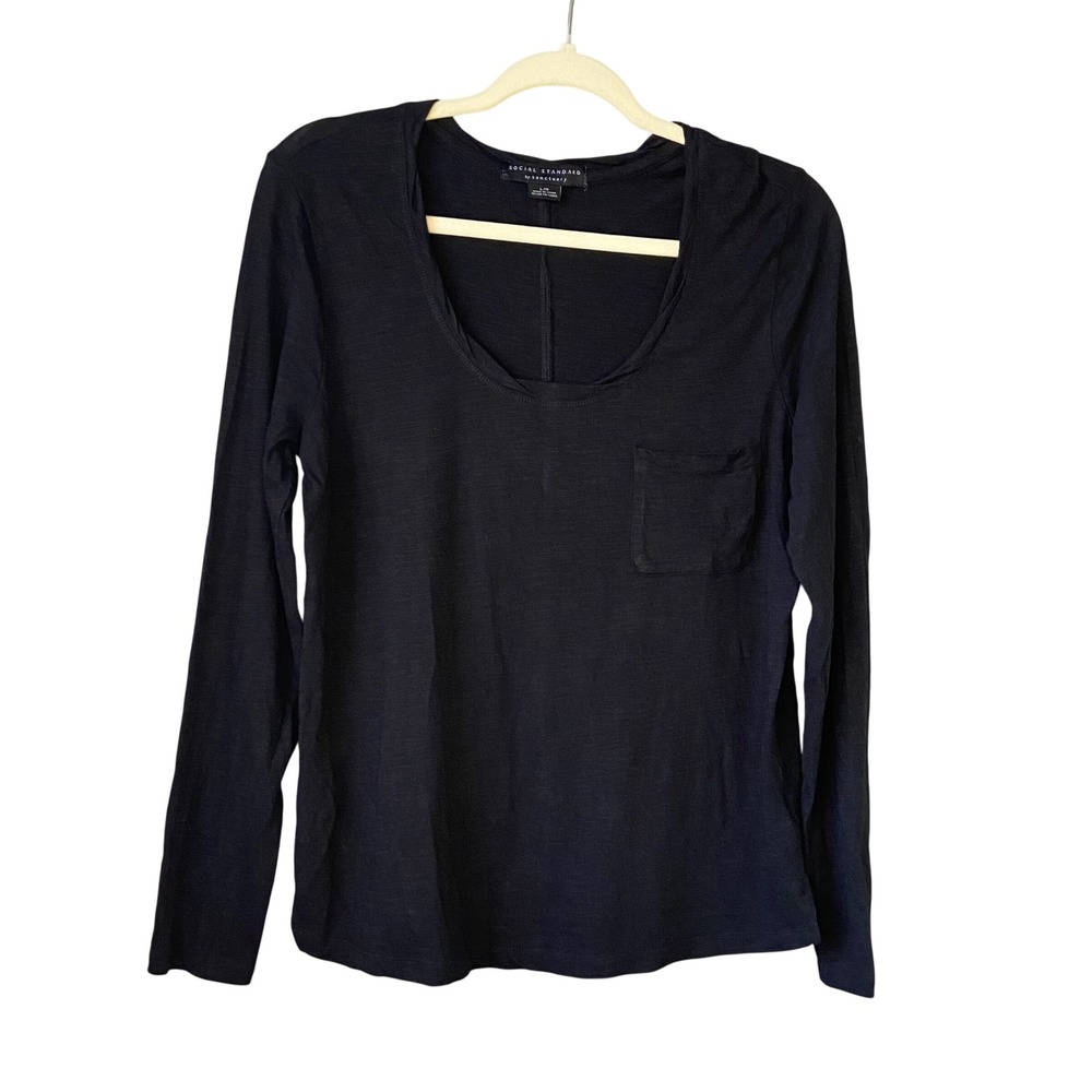Social Standard by Sanctuary Womens Black Long Sleeve Pocket Tee‎ L XT2005K6
